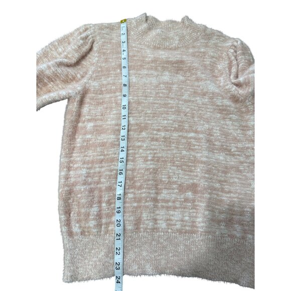 CeCe Eyelash Sweater Short Sleeve Knit Pink Mock Neck Womens Size M - Picture 6 of 7